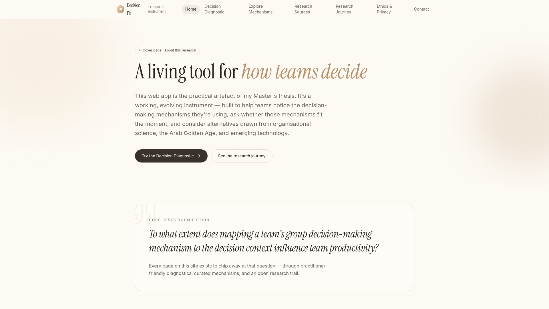 DecisionFit — Team Decision Support Tool screenshot